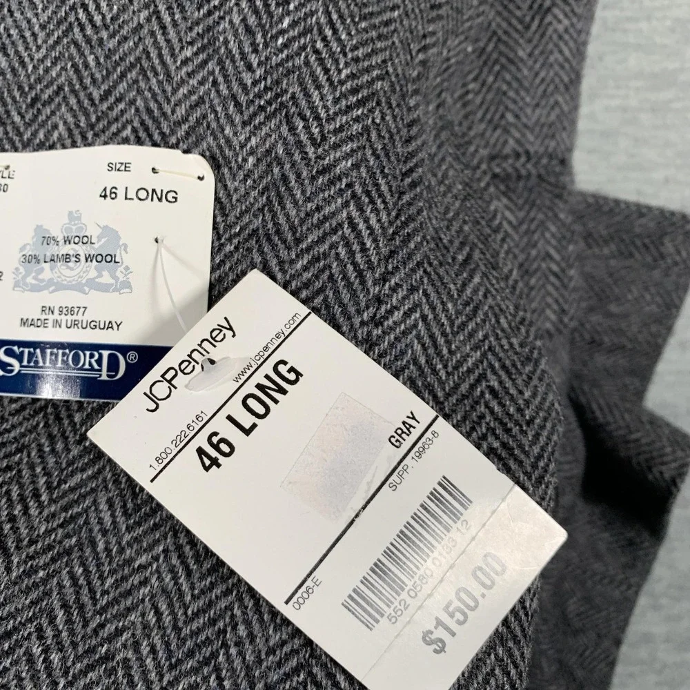 Stafford Blazer Mens 46‎ Long Gray Herringbone Lambswool Blend Sport Coat Wool